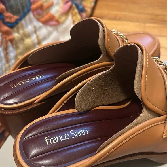 NEW Franco Sarto Tan Katra Clog Block Heel Slip On Platform Mule Size 10 - Picture 8 of 11